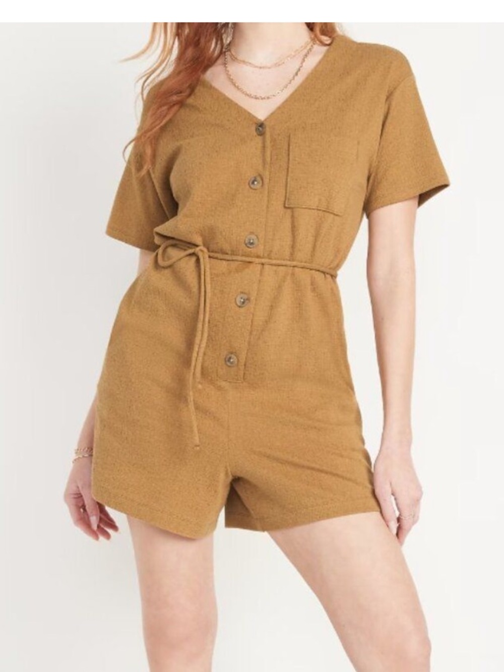 Old Navy $40 Textured-Knit Utility Short-Sleeve Romper 3.5-inch inseam Size XL